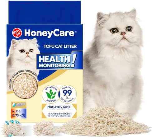 HoneyCare Health Monitoring Tofu Cat Litter | Natural Plant-Based Formula | Not Sticking to Litter Box | 99% Dust-Free & Low Tracking | Flushable Cat Litter |Urine Occult Blood Test| 6-lbs