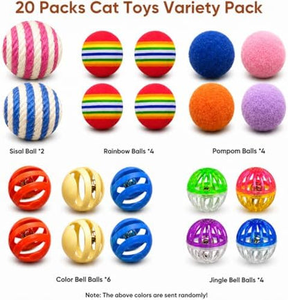 Cat Toys for Indoor Cats, 20 Packs Cat Toys Balls