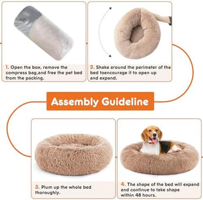 Dog & Cat Bed for Indoor Cats Calming Donut Bed Puppy Kitten Washable Round Fluffy Pet for Small Medium Dogs and Cats