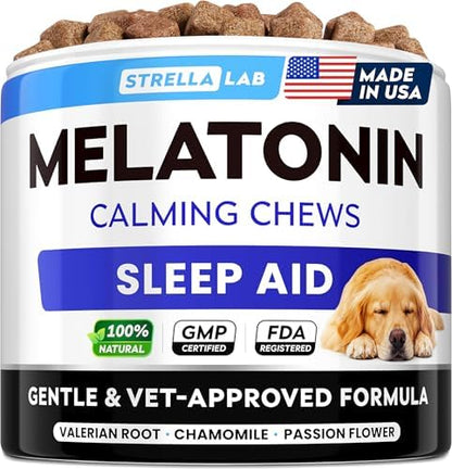 STRELLALAB Melatonin for Dogs 6mg - Calming Sleep Aid Treats Anxiety Relief