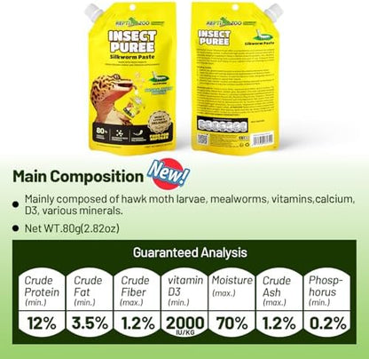 Gecko Food Insect Puree, Silkworm Paste Reptile Food Made with Fresh Insects