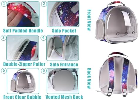 Guinea Pig Carrier Backpack, Bearded Dragon Backpack, Reptile Lizard Clear Space Capsule Bubble Astronaut Window Backpack Carrier for Bunny Hedgehog Rabbit Hamster (Galaxy Blue)