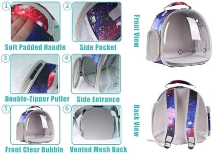Guinea Pig Carrier Backpack, Bearded Dragon Backpack, Reptile Lizard Clear Space Capsule Bubble Astronaut Window Backpack Carrier for Bunny Hedgehog Rabbit Hamster (Galaxy Blue)