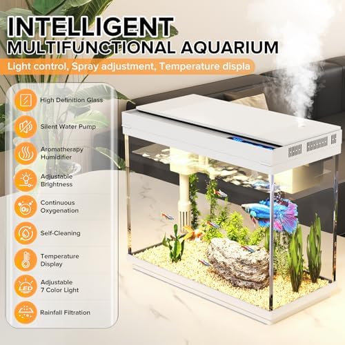 Vehipa Betta Fish Tank 2.4 Gallon HD Glass Aquarium Starter Kits