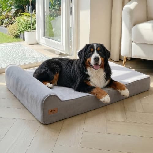 Sytopia XXL 35D Memory Foam Dog Bed for Extra Large Dogs – 7" Thick Orthopedic Pet Couch for Seniors and Big Breeds up to 150 Pounds, with Waterproof Liner & Washable Cover, Nonskid Bottom, Grey