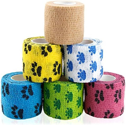 AUPCON Vet Wrap Cohesive Bandages Bulk Self Adhesive Bandage Wrap Self Adherent Wrap Non-Woven for Dogs Pet Animals & Ankle Sprains & Swelling 2 Inch x 5 Yards (2 Inch Mixed Claw)
