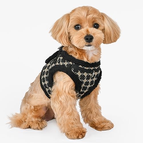 Puppia Jace Vest Dog Harness Step-in Warm Winter Diamond Pattern for Small and Medium Dog, Black, Medium
