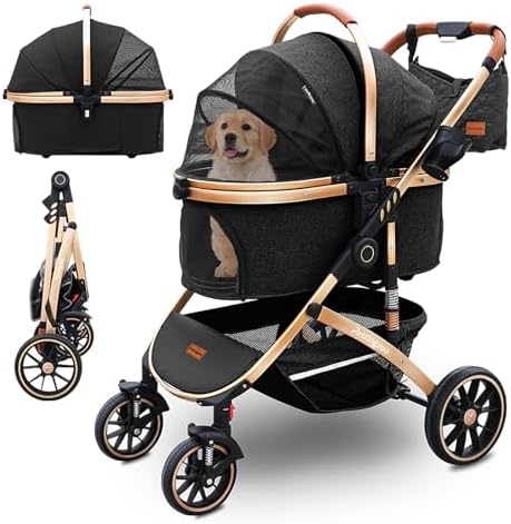 Pettingzoo Dog Stroller with Removable Carrier Foldable Pet Stroller,60 lbs