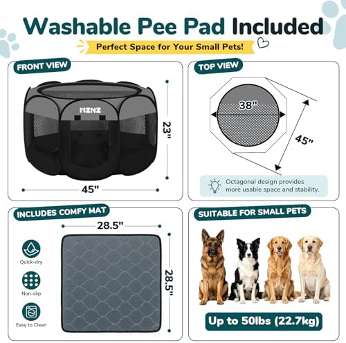 Dog Cat Small Animal Puppy Playpen with Pee Pad, Large, Dark Grey