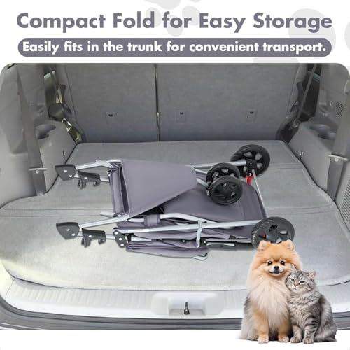 3 Wheels Pet Stroller,Storage Basket and Cup Holder, Breathable Mesh, Waterproof and Foldable for Small/Medium Dogs and Cats Strollers, Lightweight Travel Carrier for Daily Walks & Outdoor，Grey