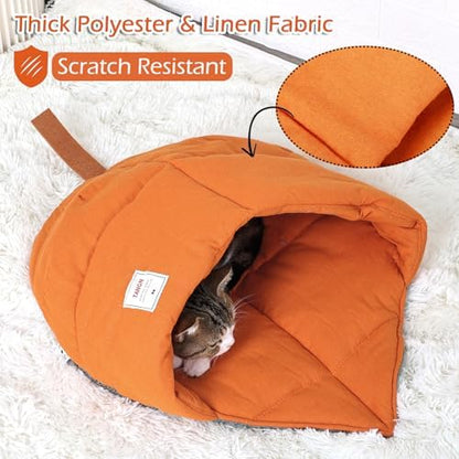 Cat Sleeping Bag Cave Bed with Non-Slip Bottom (Maple Orange)