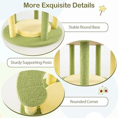 PETSITE 51-inch Avocado-Themed Cat Tree, Multi-Level Modern Cat Tower with Jute Scratching Posts, Avocado-Shaped Dangling and Spring Toy, and Removable Cushions, Cute Cat Tree Tower for Indoor Cats