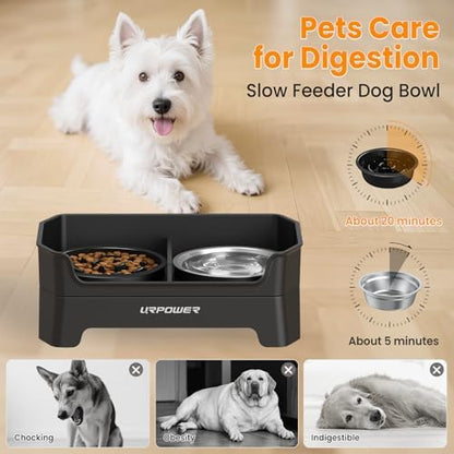 URPOWER 3-in-1 Elevated Dog Bowls with Slow Feeder & Licking Plate