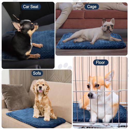 Drydiet 4 Pcs Self Heating Cat Pad Self Warming Cat Bed Dog Heating Pad Washable Thermal Pet Mat for Indoor Outdoor Pet 16 x 20 Inch Removable Non Slip(Navy Blue)