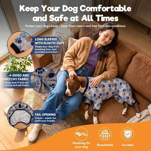 LovinPet Large Dog Bodysuits, Pet PJs, Paw-Some Steel Gray Print, 2XL