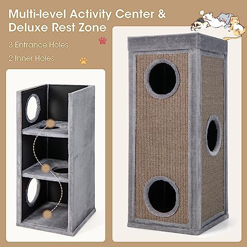 Tangkula 4 Story Cat Tree Condo, 39 Inch Multi-Layer Cat House with Sisal Scratch Pad, 3 Hideaways, Removable Soft Top Plush Bed, Barrel-Shaped Pet House Tower for Indoor Cats, Modern Cat Furniture