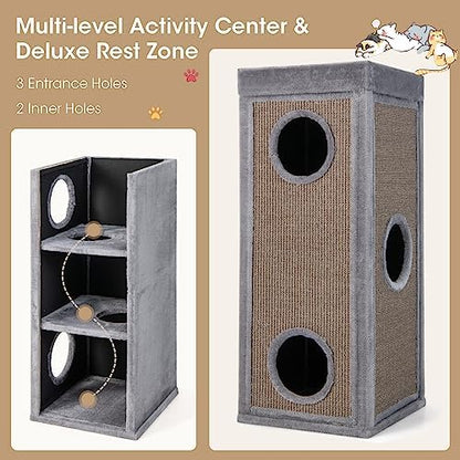 Tangkula 4 Story Cat Tree Condo, 39 Inch Multi-Layer Cat House with Sisal Scratch Pad, 3 Hideaways, Removable Soft Top Plush Bed, Barrel-Shaped Pet House Tower for Indoor Cats, Modern Cat Furniture