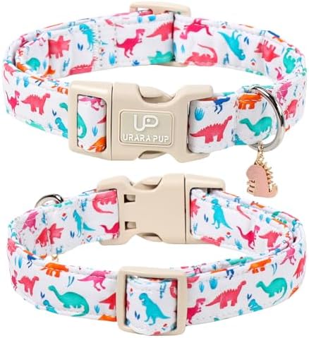Summer Dog Collar, Adorable Dinosaur Cotton Dog Collar with Quick Release, Gift Dino Collars for Small Medium Large Boys Dogs Cute Durable Comfortable Pet Collars