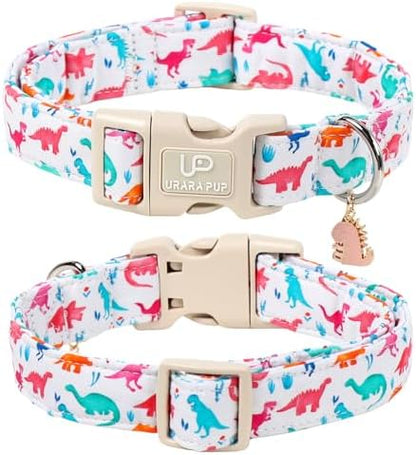 Summer Dog Collar, Adorable Dinosaur Cotton Dog Collar with Quick Release, Gift Dino Collars for Small Medium Large Boys Dogs Cute Durable Comfortable Pet Collars