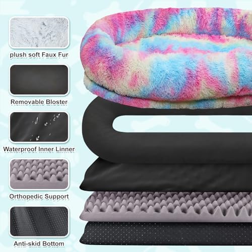 YAEM Human Dog Bed for Adult, 71"x45"x12" Calming Giant Pet Bed, Rainbow
