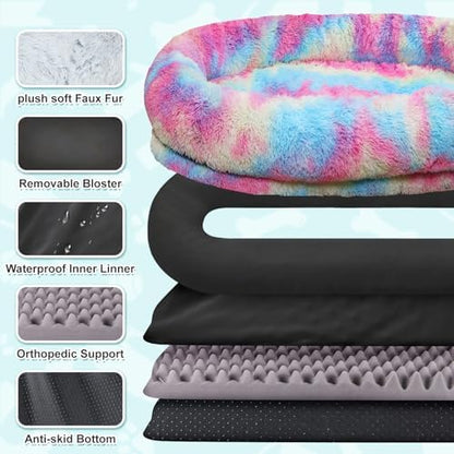 YAEM Human Dog Bed for Adult, 71"x45"x12" Calming Giant Pet Bed, Rainbow