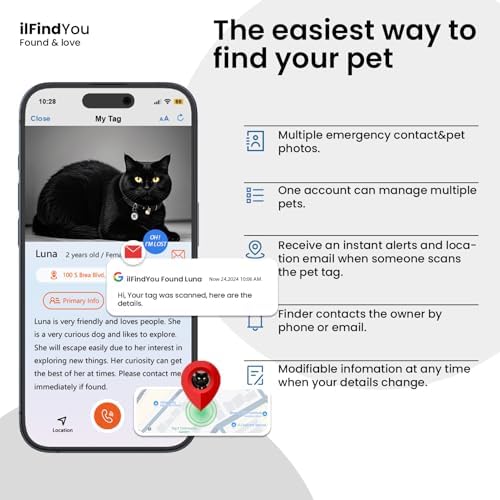 QR Code Cat Tags Personalized Small, Real-time Alerts, Blackx3