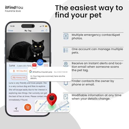 QR Code Cat Tags Personalized Small, Real-time Alerts, Blackx3