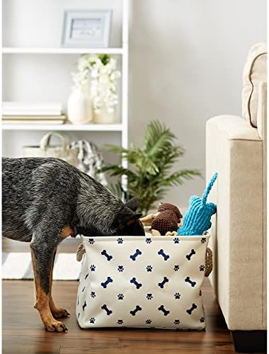 Bone Dry Pet Storage Collection Paw and Bone Print, Small Rectangle, 14x8x9", Nautical Blue