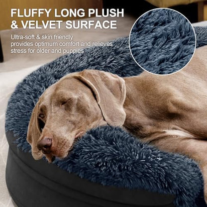 Fluffy Calming Jumbo Orthopedic Dog Beds for Extra Large Dogs, Supportive Dog Sofa Bed with 3.7 inch 28D Egg-Crate Foam, Removable Washable Plush Cover, Waterproof Lining, 48’’,Brown