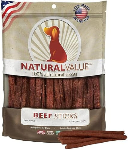 Loving Pets Natural Value Beef Sticks - Soft Jerky Dog Treats for Large & Small Breeds - Healthy Gluten, Wheat, Soy & Grain Free Pet Treats for Dogs