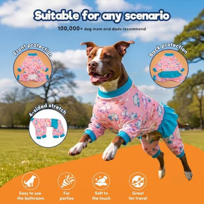 LovinPet Large Dog Bodysuits, Light Pink Baby Elephant Print, Blue, L