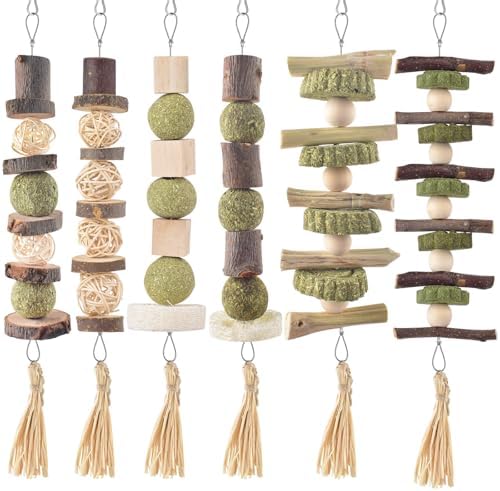 Bissap 6PCS Bunny Chew Toys, Natural Hanging Molar Treats for Small Pets