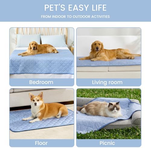 Cozy Bliss Deluxe Leakproof Cooling Blanket for Medium Dogs Q-Max 0.5, Soft & Durable Washable Pet Cooling Mat for Hot Weather, Livingroom, Pet Throw & Couch Protector for Cats, Haze Blue, 30"x40"