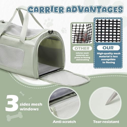 Extra-Large Cat Carrying Case Pet Dog Carrier Soft-Sided Cat Bag Airline Approved, Mesh Pet Carrier for Travel Outdoors with Shoulder Straps, Cat Carriers for Cats/Puppy/Dogs Up to 30Lbs, Green
