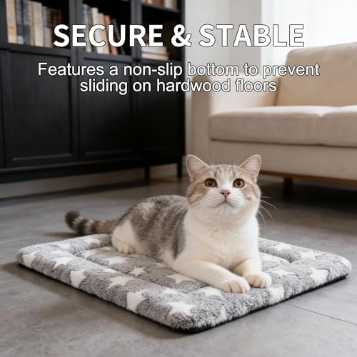 Dog Crate Mat, 4 Piece Reversible Pet Bed, Polyester, Machine Washable, Small Dogs & Cats, Rectangular (Gray Star, 18" L x 14" W x 1.5Th)