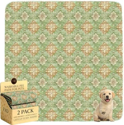Washable Pee Pads for Dogs,Great Urine Absorbent Reusable Puppy Training Pads,Waterproof,Leak-Proof & Non-Slip Potty Pads for Whelping,Crate,Playpen,Bed.(Green Floral Flat,48"x48")