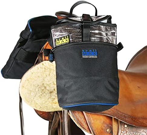 TrailMax Horse Horn Bags for Trail Riding – Medium & Large Western Saddle Horn Bags for Horses & Mules, Insulated Trail Gear with Secure Fit & Grab-and-Go Liners, Medium, Black with Blue Piping