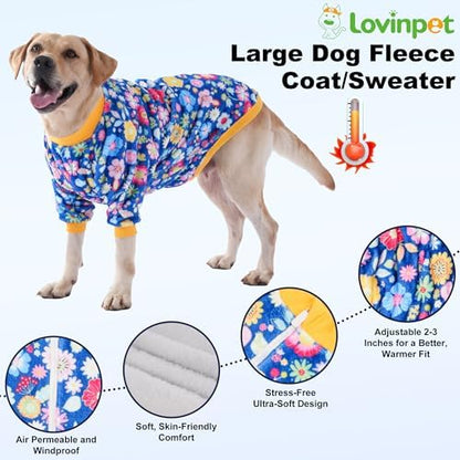 LovinPet Flannel Dog Coat, Winter Dog Coat, Packed Floral Blue, XXL
