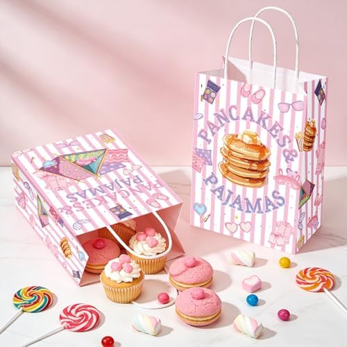 16Pcs Pancakes Pajamas Party Favor Bags Pink Slumber Brunch Goodie Bags