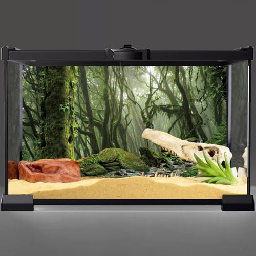 AWERT Foggy Forest Terrarium Background - Stream Green Huge Tree Reptile Habitat - Tropical Rainforest Aquarium - 48x20 inches - Durable Polyester
