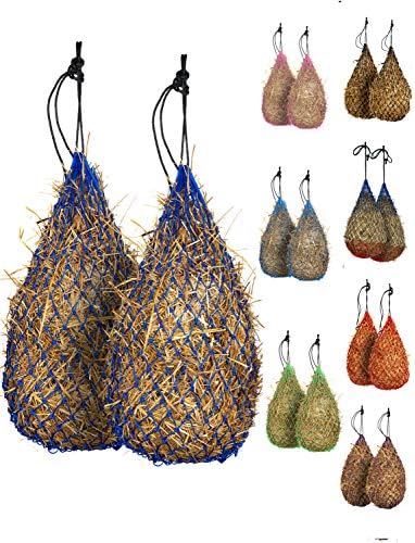 Majestic Ally 2 pcs Slow Feed 42” Hay Net for Horses, Strong Small 2x2” Holes, Nylon Rope Hanging, Adjustable Travel Feeder for Trailer and Stall, Simulates Grazing, Reduce Waste
