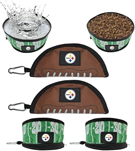 NFL Pittsburgh Steelers Pets First Collapsible Dog Travel Bowl Set, 2 Pack Food and Water Bowls for Dogs, Best Portable & Lightweight Leak-Proof Dog Bowls for Travel