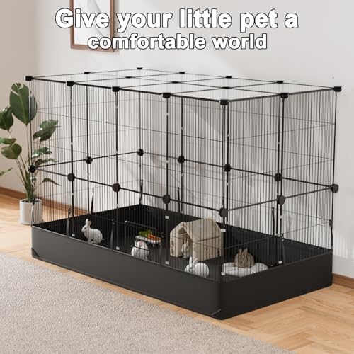 Tresbro Guinea Pig Cage with Waterproof PVC Bottom Liner & One-Hand Release Hook, Triple Fixing C&C Cage for Guinea Pigs, Bunny, Rabbit, Hedgehog, Small Animal Indoor Playpen 48''L x 24''W x 31.5''H