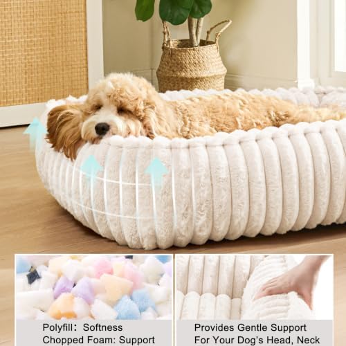Orthopedic Large Dog Bed Calming Pet Sofa Bed 32''x24'' Ivory