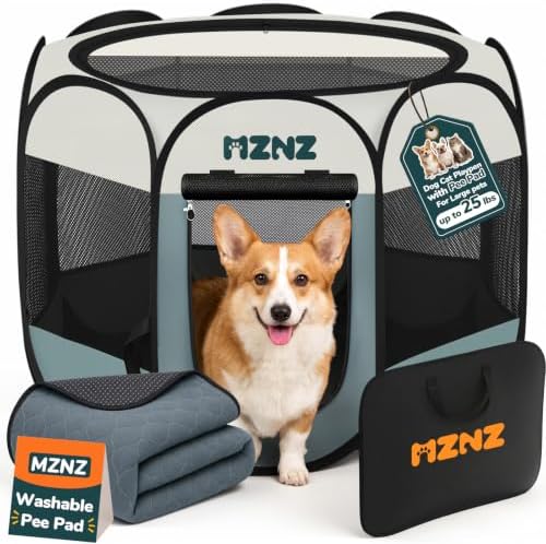 Dog Cat Small Animal Puppy Playpen Crate with Pee Pad, Medium, Grey