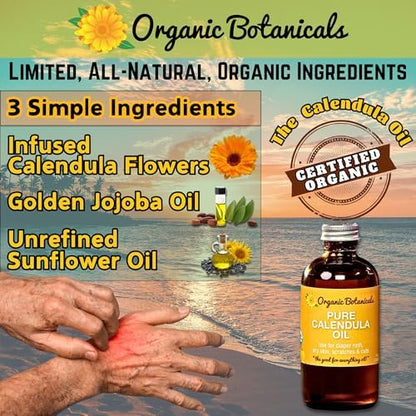 Calendula Oil Organic for Skin- Trauma Skincare from Local Infused Calendula Flowers, Eczema Oil, Certified Organic, 64 Oz