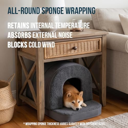 PELZIN Orthopedic Dog Bed with Cover Cave - Indoor Dog House with Porch