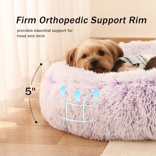 NOYAL Donut Dog Bed for Small Medium Pets, Plush Calming Faux Fur