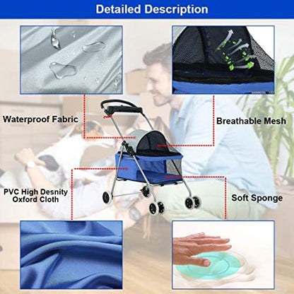 BestPet Foldable Pet Stroller for Small/Medium Dogs and Cats Up to 33 lbs