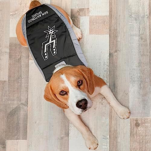 NBA San Antonio Spurs Puffer Vest for Dogs & Cats, Size Medium. Warm, Cozy, and Waterproof Dog Coat, for Small and Large Dogs/Cats. Best NBA Licensed PET Warming Sports Jacket